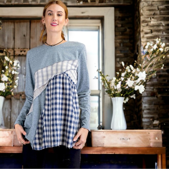 Plaid and Striped Mixed Print Tunic - Picture 2 of 6